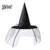 Mesh Witch Hat with Roses Halloween Star Hat Veil Rose Feather Cone Black Costume Headwear for Women Gothic Party Headwear Adult Cosplay Accessory