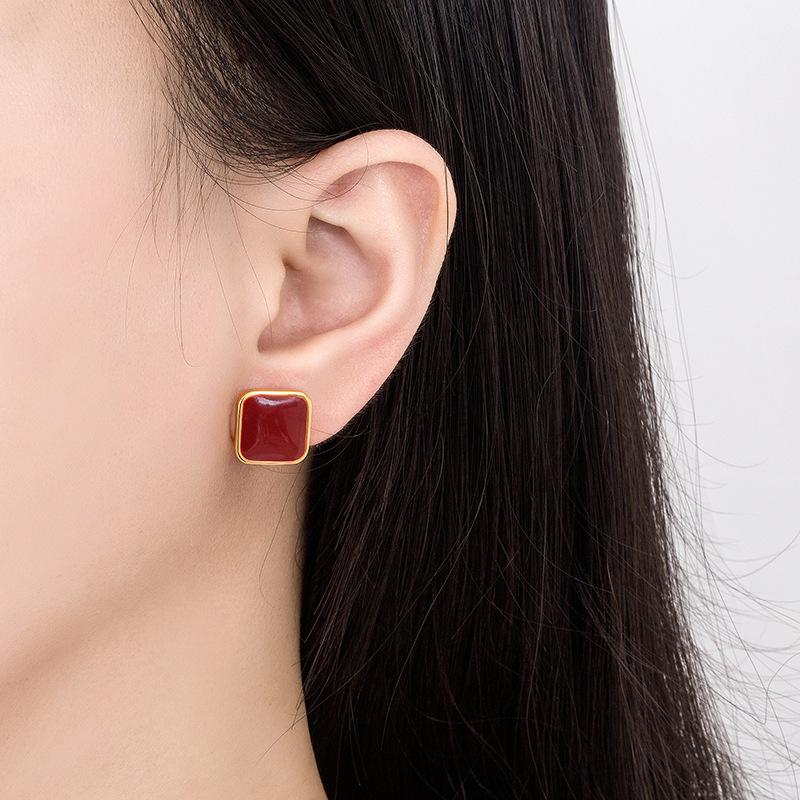 Fashion Square Earrings, Vintage Gold Earrings, Simple Earrings, High-end Sense, Niche Design, Drop Glue Earrings