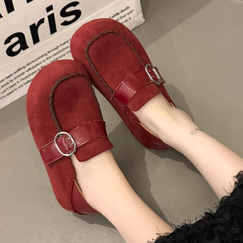 

Fashion Women Flats Platform Loafers Shoes Fashion 2025 Winter Suede Shoes Classical Buckle Sneaker New Trends Casual Zapatillas Mujer 35 красный