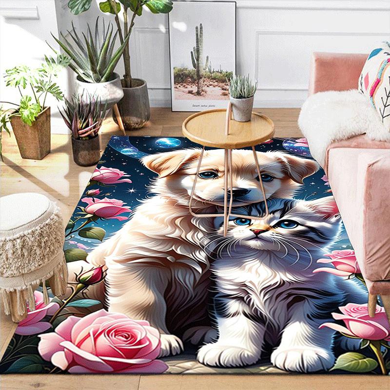 1pc Dog and Cat Design Area Rug - Soft, Anti-Slip, and Durable Gaming Room Decor for Bedroom