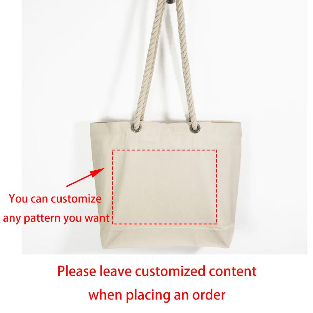 Custom Text Tote Bag Gift Tote Bag with Logo Canvas Beach Tote Fancy Rope Handles Wedding Bridal Shower Birthday New Year gift