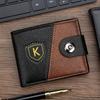 Men Leather Wallet RFID Blocking Bifold Short Wallet Card Holder Coin Pocket Button Closure Vintage Patchwork Purse