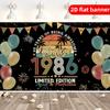 2D Flat Banner, Happy Birthday 40 50 60 70Background Banner Party Gift, Gift Background Anniversary Party Decoration for Him/Her