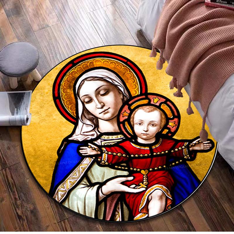 

Mary Joseph & Baby Jesus Circular Rug Office Decorative Carpet For Living Room Bedroom Door Mat Floor Carpet Computer Chair Area Rug 80x80cm( 31x31in)