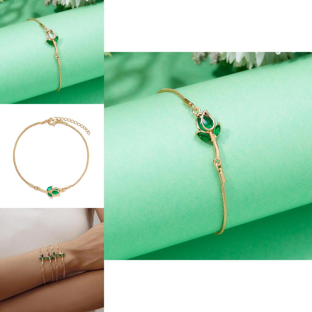 Fashionable Tulip Flower Copper Wrist Accessory With Rhinestones For Gift Giving