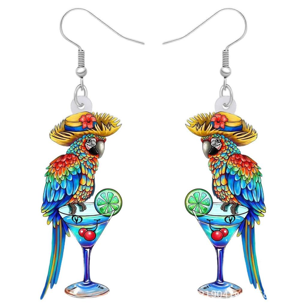 Double-Sided Flamingo Pendant Earrings, Summer Bird Print, Ideal for Vacation, Beach Party, Perfect Gift