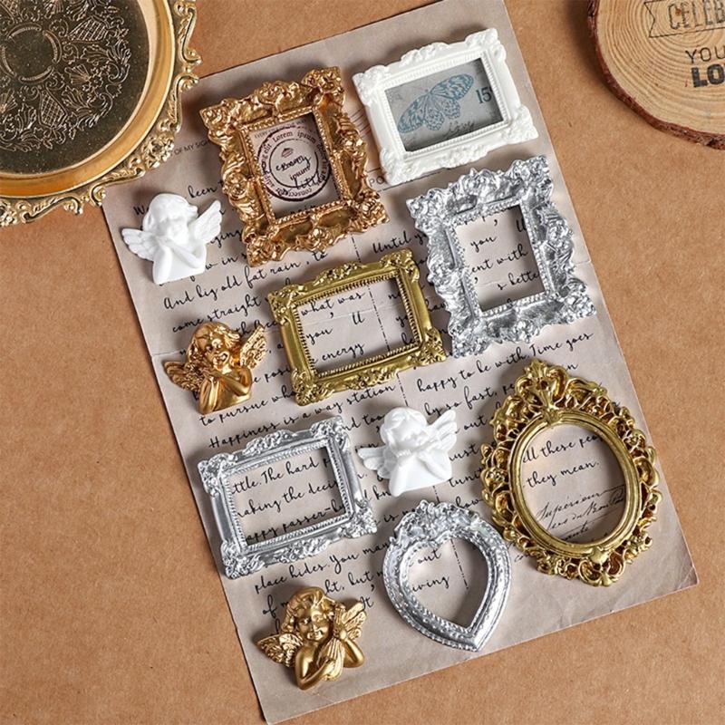 12Pcs Mini Picture Frame Small Antique Resin Photo Frame Oval Rectangular Wall Hanging Display Table Frame Decors Gift