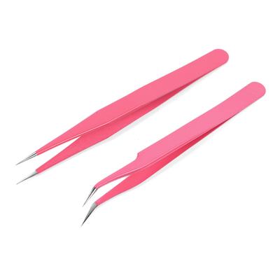 Nail Art Tools, Nail Art Pink Elbow Straight Tweezers, Diamond Clip Jewelry Tools