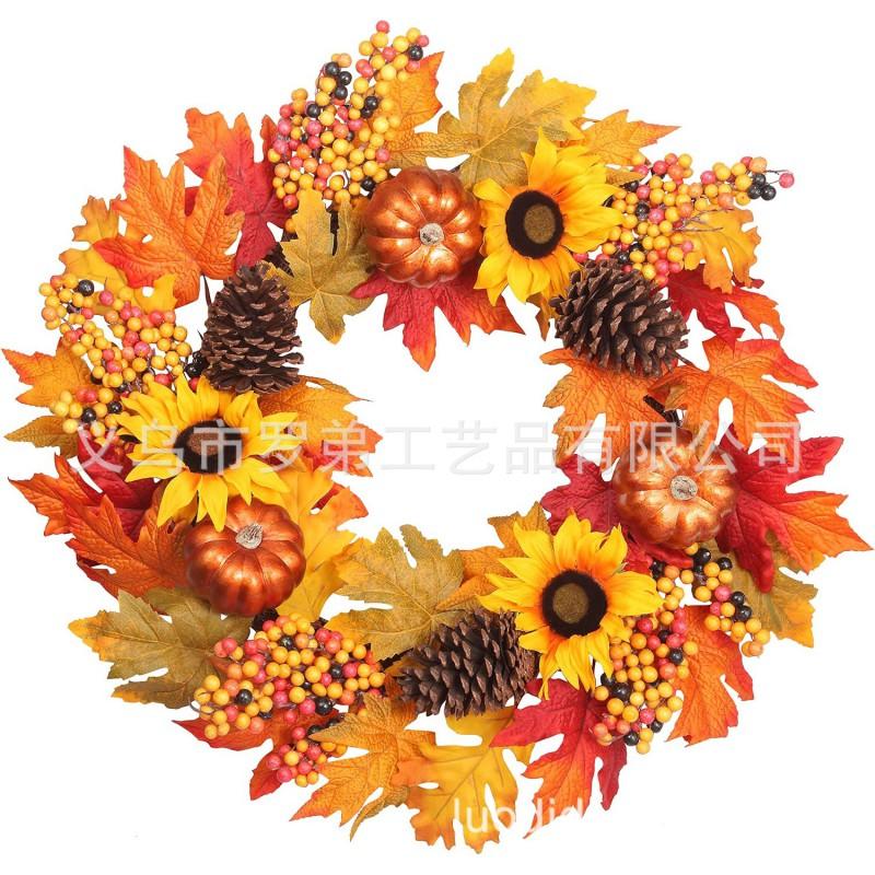 Harvest Wreath With Pumpkins Berries Vine Circle Halloween Thanksgiving Door Decor