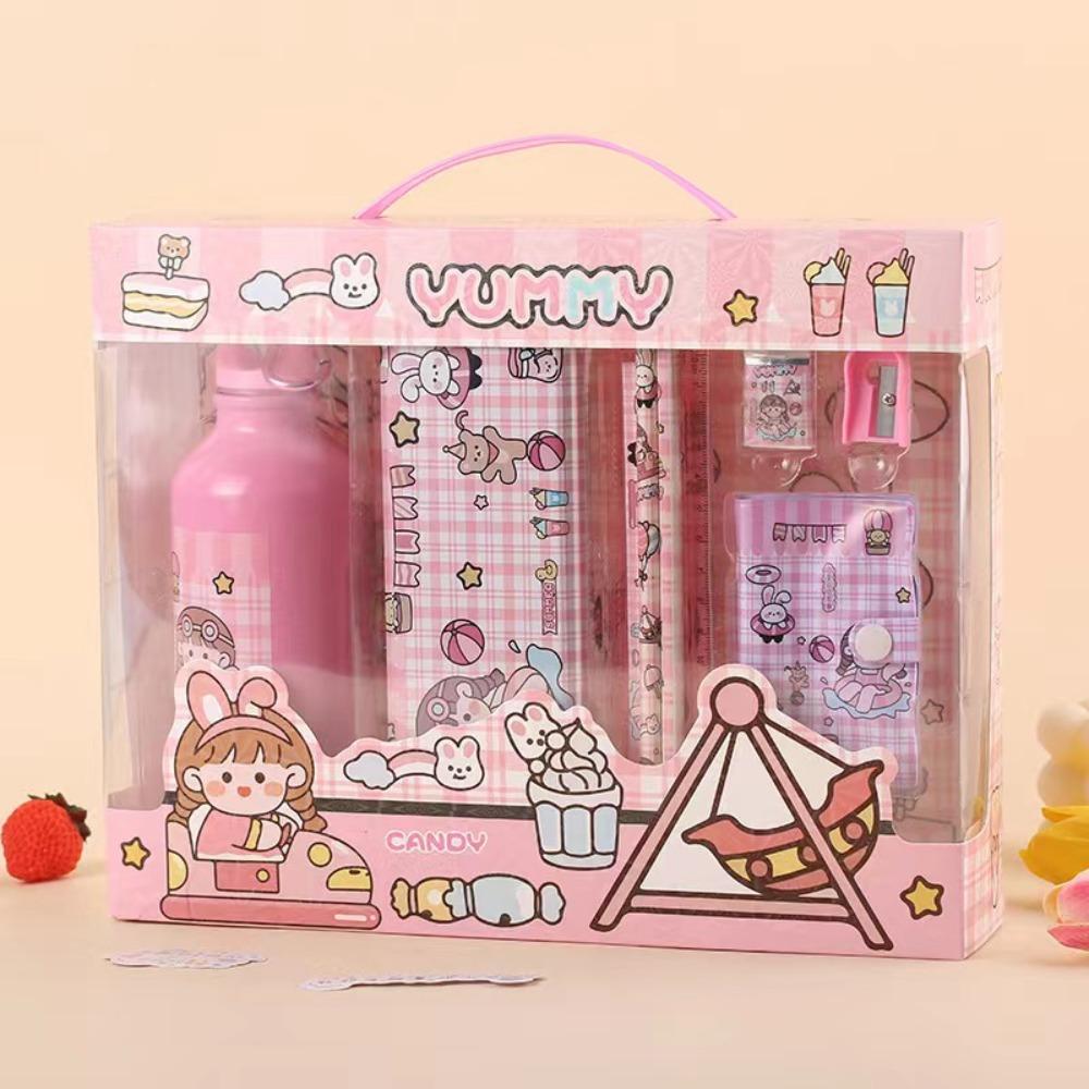 

Pencil Eraser 8 in 1 Stationery Set Ruler Notebook Stationery Set with Tumbler Birthday Present розовый