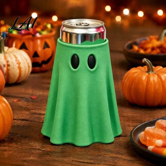 Insulated Jar Jacket Halloween Ghost Can Holder Universal Beverage Cooler Sleeve Cute Shaped Flexible Insulator Drink Holder for Standard Slim Tall