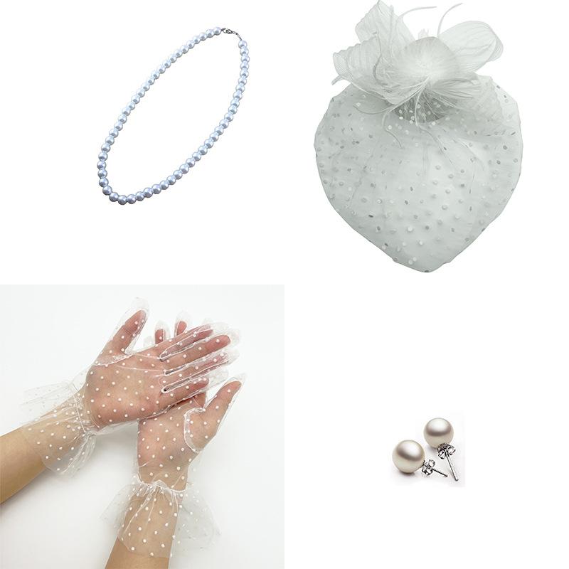 1920S Prom Spotted Headgear Veil Set Vintage Prom Gloves Combination