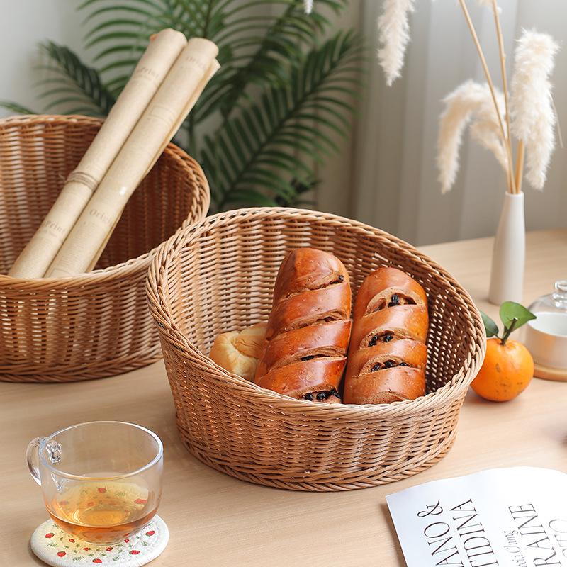 Rattan-Style Angled Bread, Fruit & Snack Display Basket