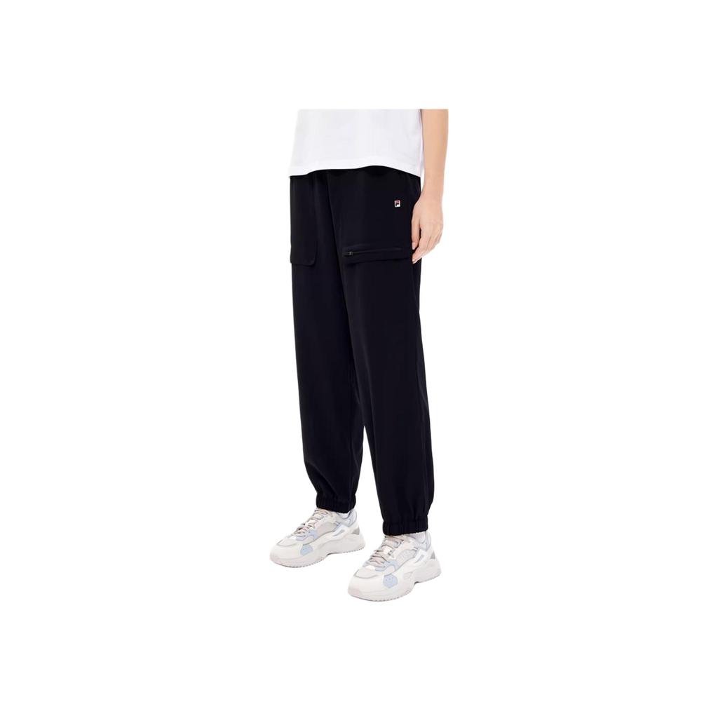 FILA Loose Fit Solid Color Pocket Cuffed Sports Woven Casual Long Pants Women bottoms Black F11W238802FBK