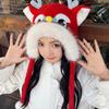 Cute New Year Dragon Head 3in1 Scarf Hat Mitten Suit Winter Earflap Hat Thicken Warmer Supplies for Women Teen Winter