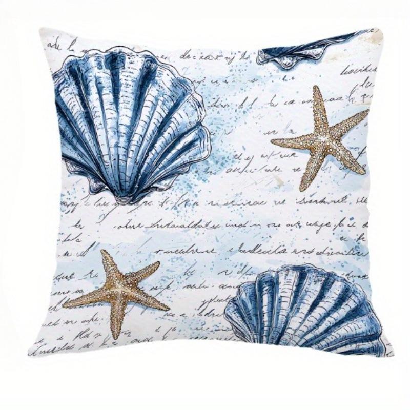 Vintage Starfish Shell Pillow Covers Illustration Pattern Cushion Covers Single Sided Coastal Nautical Decorative Home Decor