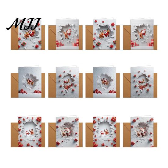 Desktop Holiday Ornaments Christmas Greeting Cards with Envelopes, Funny 3D Wall Breaking Cards, Unique Gifts Cute Santa Reindeer Festive Card