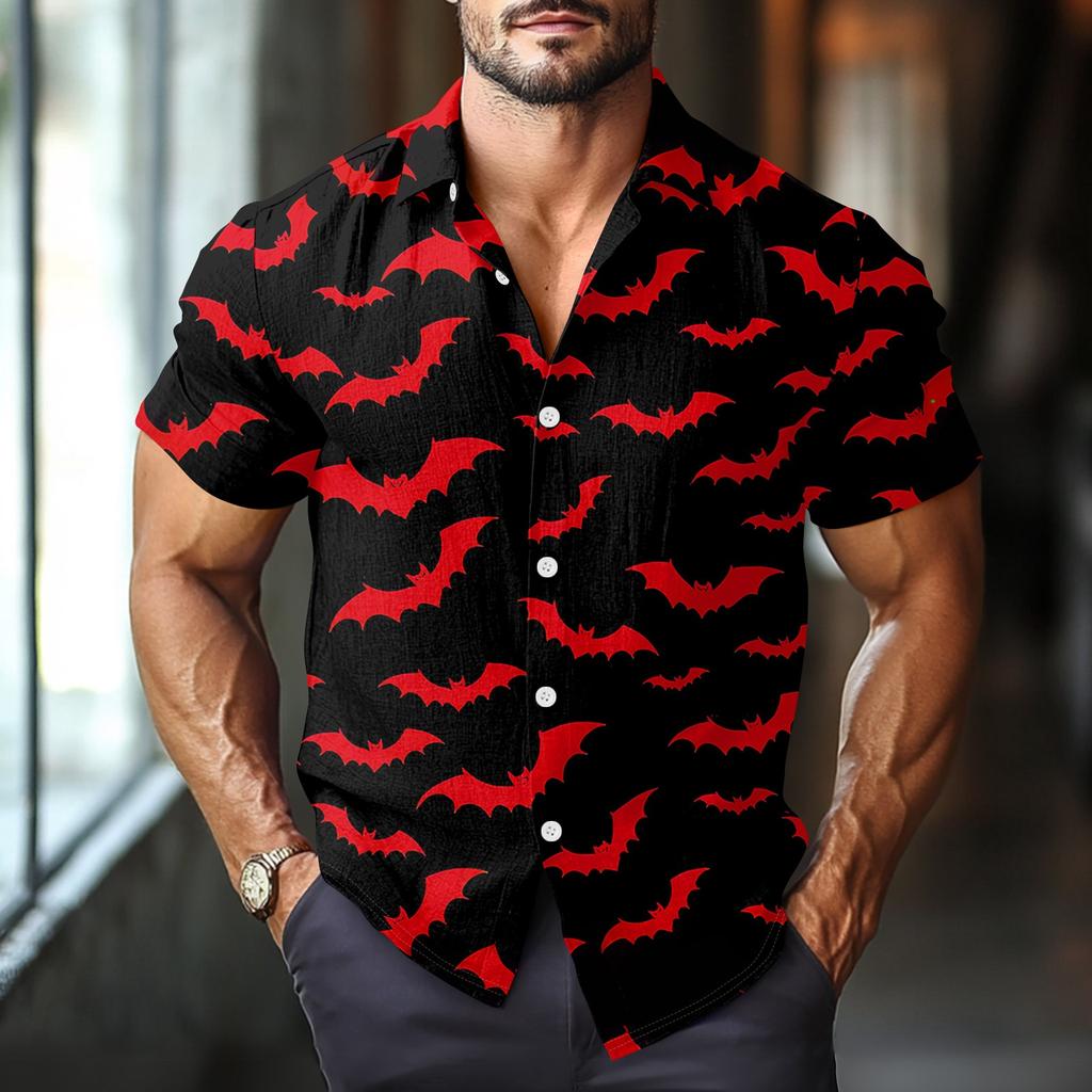 Men's Fashion Casual Loose Halloween Printed Short Sleeve Shirt