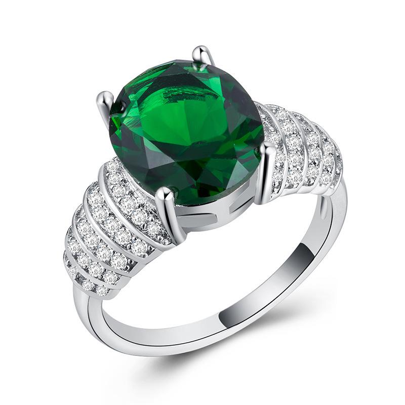 

Изумрудное кольцо с цирконом в форме яйца: Позолоченный белым золотом драгоценный камень для женщин - Ювелирные изделия для вечернего банкета Emerald Ring Plated White Gold Size 6