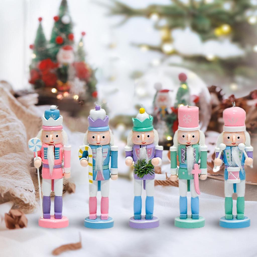 Christmas Nutcracker Figurines 5 Pieces Holiday Doll Decor Wooden Christmas Nutcracker For Home Bookshelf Entrance Hall