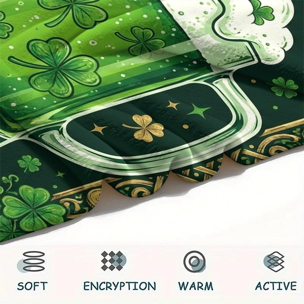 1Pc St.Patrick's Day Print Flannel Blanket, High Quality Comfortable for All Seasons, Home Decor, Warmth and Comfort, Perfect for Christmas Gifts W73