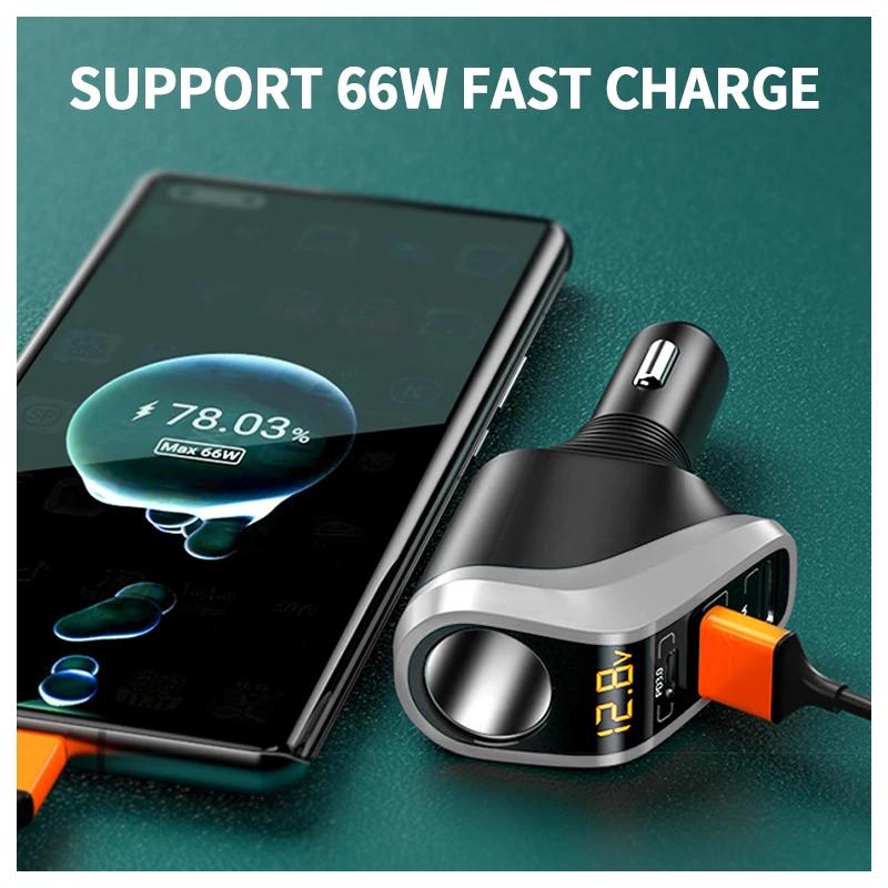 188W Car Charger QC3.0 PD20W Fast Charging 3-Port USB Adapter for iPhone/Samsung 12V/24V Cigarette Lighter Socket Quick Charge