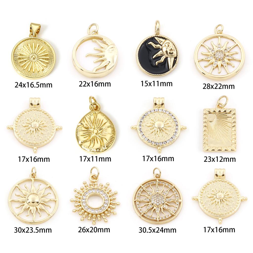 1 Piece Copper Galaxy Charms Sun Moon Round Shell Gold Color Pendants for DIY Making Necklace Bracelets Jewelry Findings
