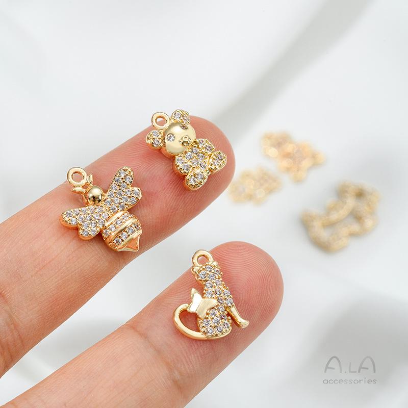 14K Gold-Filled Animal Cartoon Charm with Zirconia