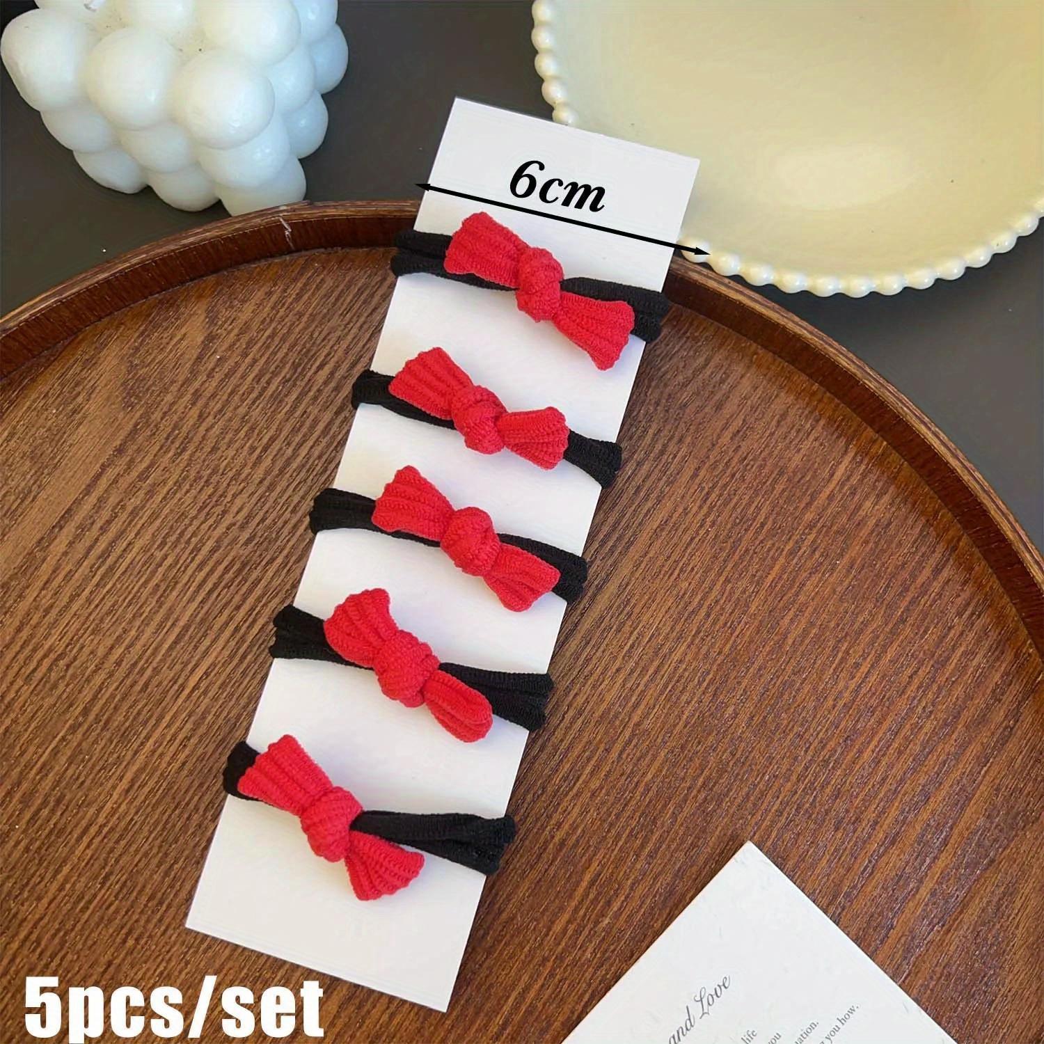 

5Pcs/set Red Sweet Bowknot Hair Bands for Girls Scrunchies Simple Black Elastic Hair Ties Ropes Ponytail Holder Fashion Headwear чёрный