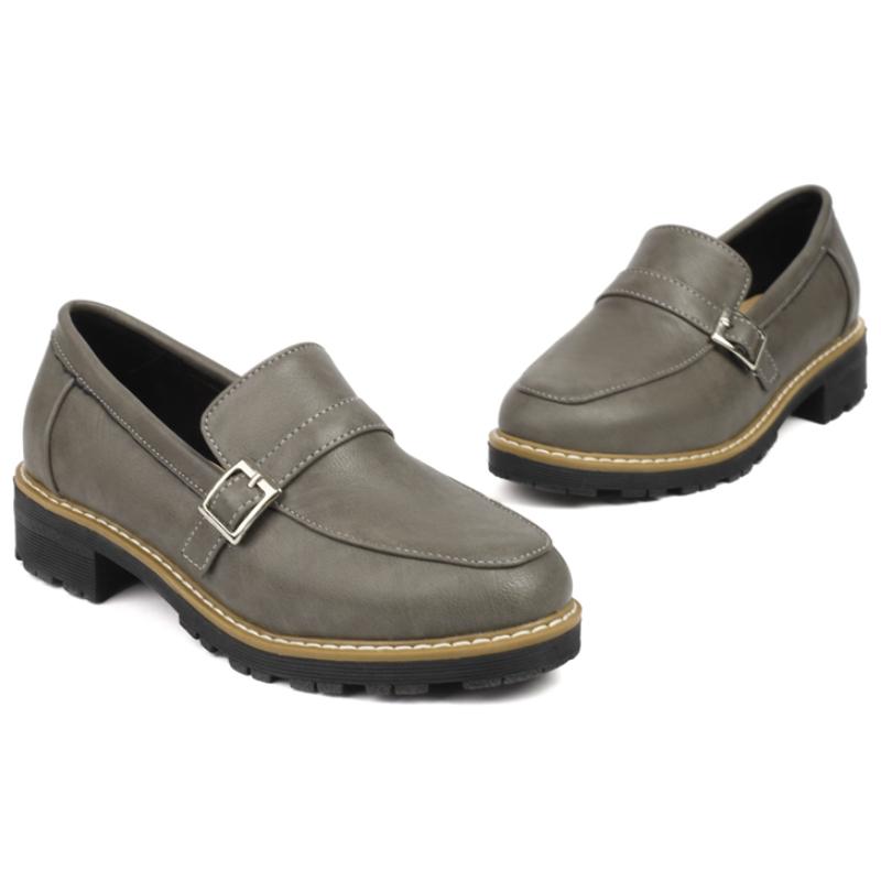 Comfortable Shoes Woman Black Gray Low Heels Buckle Casual Loafers Shoes For Women Loafers Brand Footwear 2024 Spring Autumn