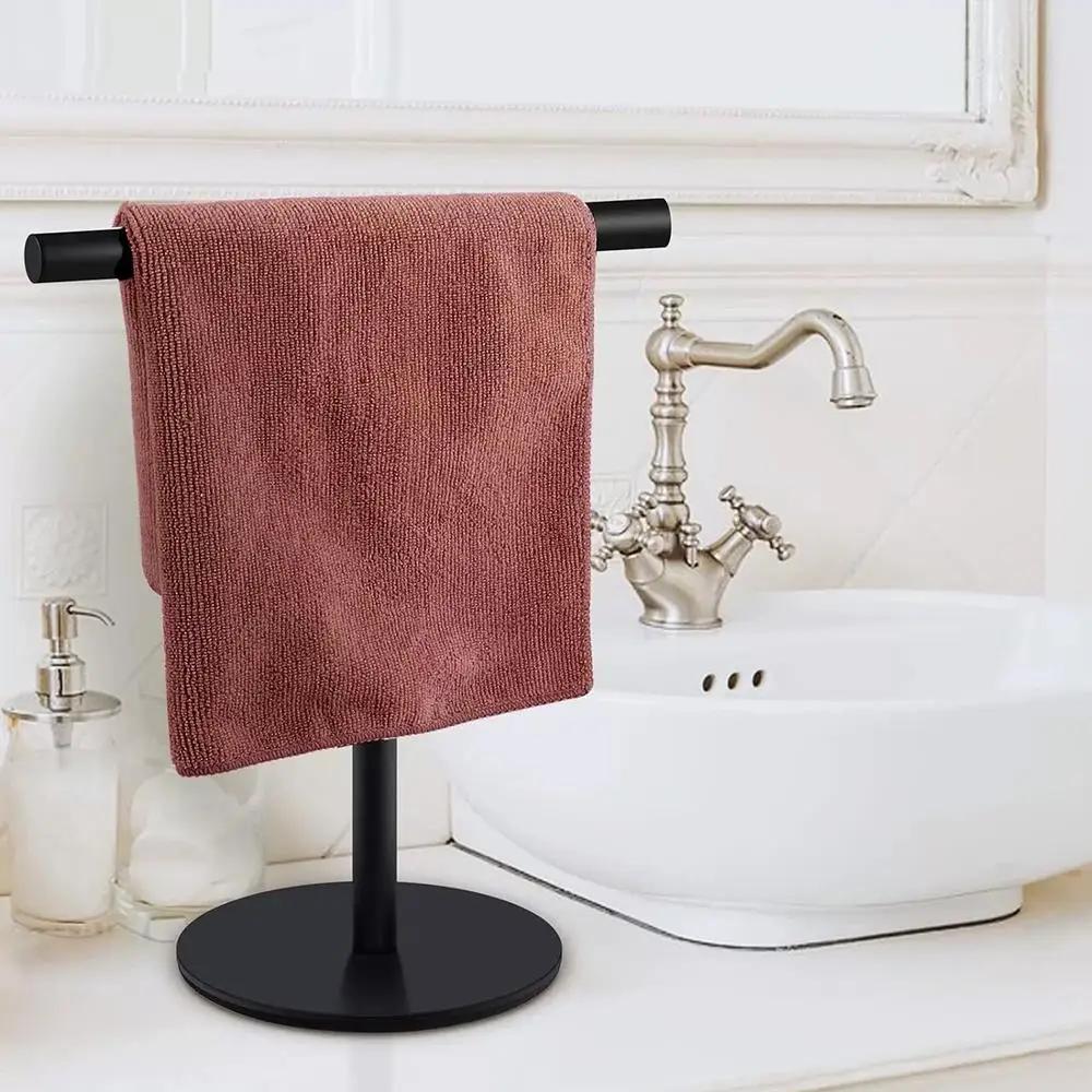 Bathroom Hand Towel Holder Stand T-Shape Stainless Steel Towel Bar Rack Bathroom Kitchen Vanity Countertop Storage Organizer