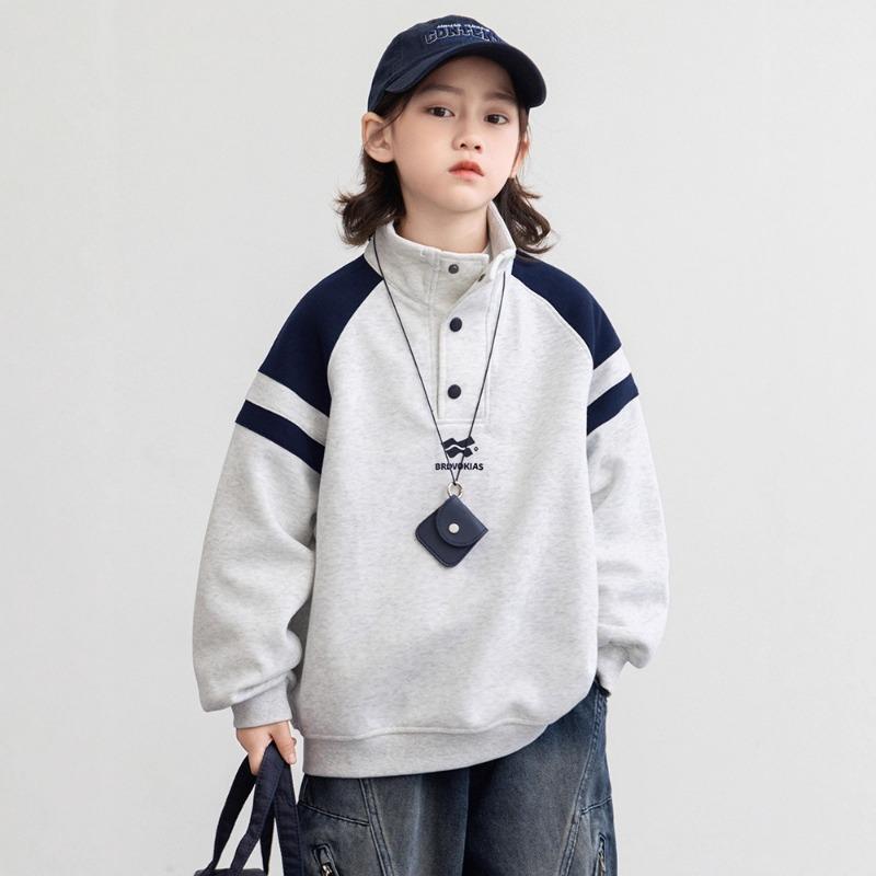 Boys Stand Collar Color Block Sweatshirt Casual Autumn Top For Big Kids