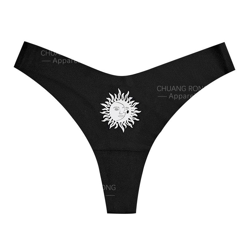 Foreign trade explosive thong fun eye printing ice silk seamless low waist large size fitness underwear does not clip the buttocks