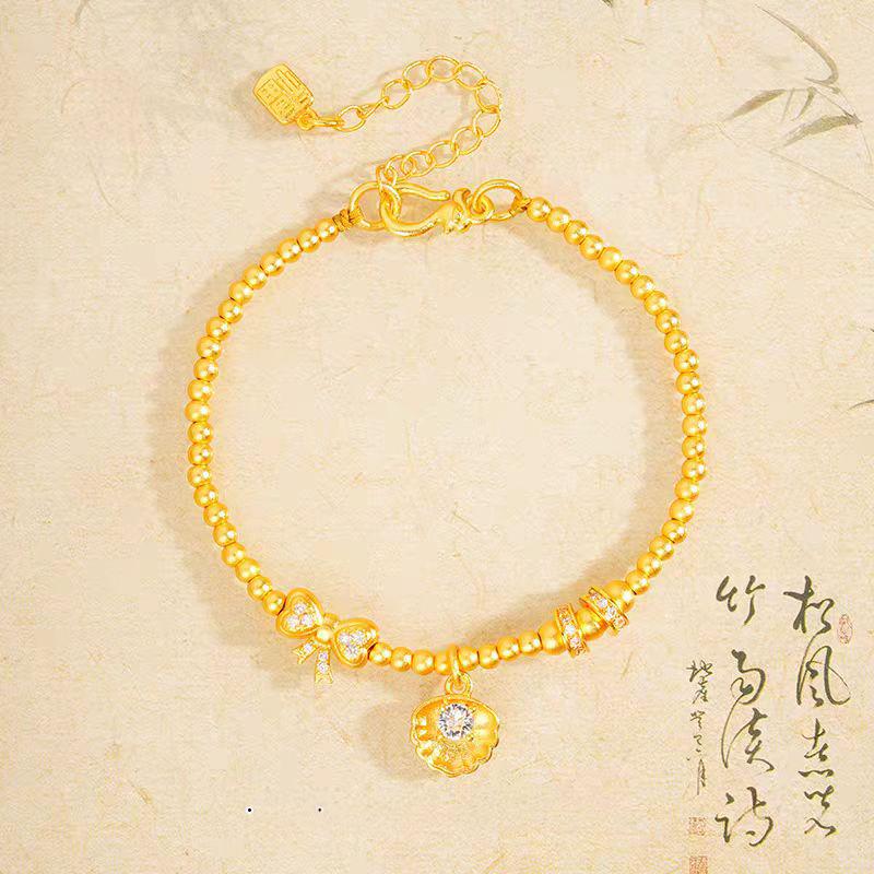 Vietnam Gold Diamond Shell Bow Beaded Bracelet - Sweet Temperament Jewelry