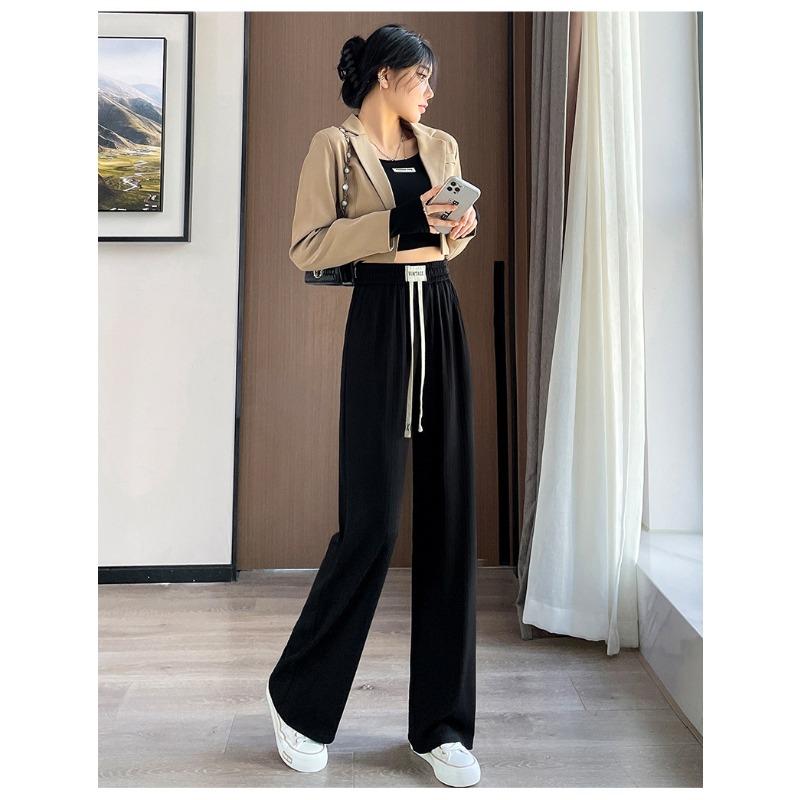 

Узкая версия повседневных брюк Ice Silk для женщин на весну и осень, новые тонкие брюки с высокой талией и широкими штанинами большого размера XXXXL