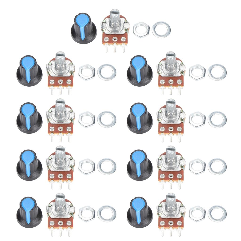9 stk potensiometer metall lineært roterende sett B1k 2k 5k 10k 20k 50k 100k 500k 1m WH148
