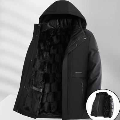 Jachete de iarnă pentru bărbați, rezistente la vânt, calde, de lungime medie, New Business, ocazional, cu glugă, cu căptușeală detașabilă de blană artificială, îmbrăcăminte capitonată îngroșată pentru bărbați