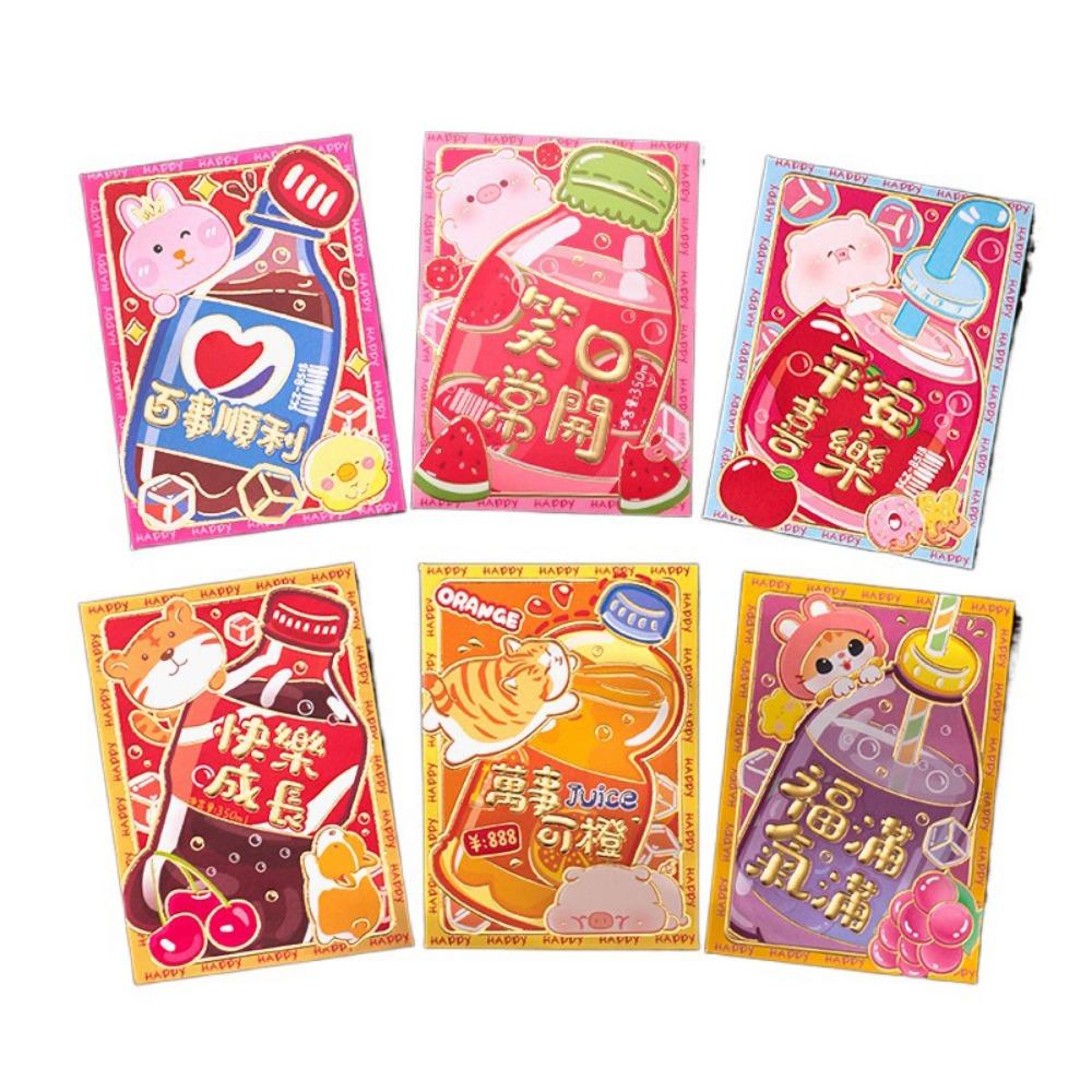 6 Pcs Cute 2025 Red Envelope Bag Cartooon New Year Red Packet Creative Lucky Red Pocket  Weeding