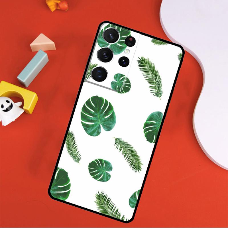Monstera Leaves Palm Tree Flowers Phone Case For Samsung Galaxy S25 Ultra S9 S10 S20 FE S21 S22 S23 S24 Plus S24 Ultra Cover