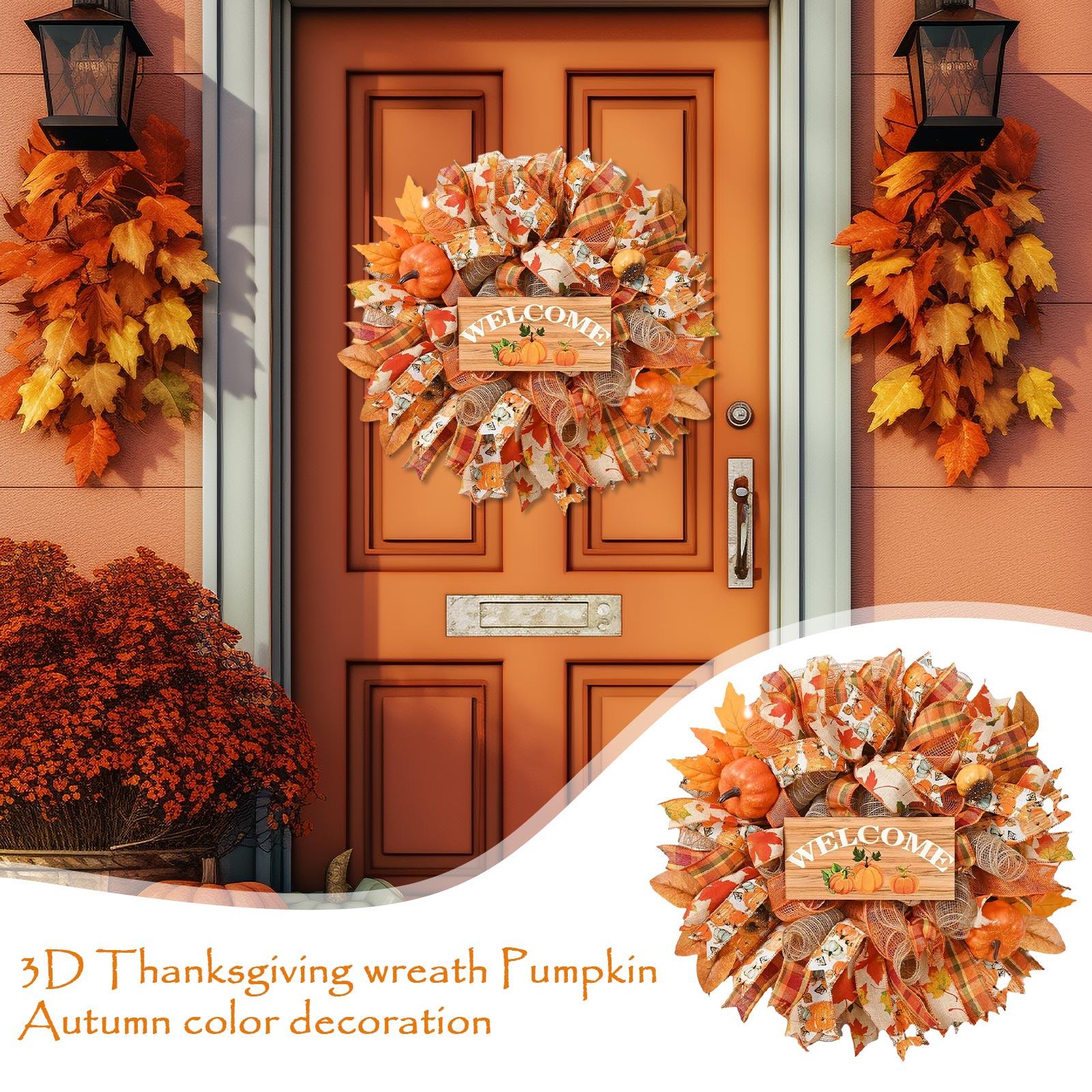 

3D Thanksgiving Decorative Wreaths Pumpkin Ribbon Wreaths Color Decorations One Size
