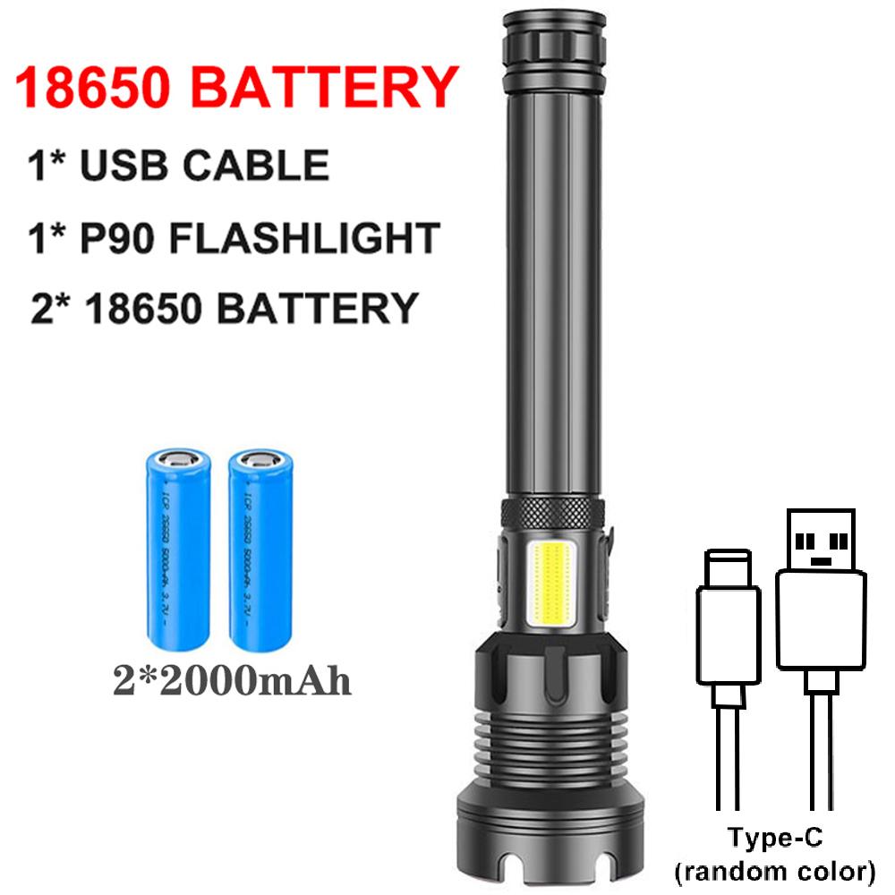 Rechargeable Super Bright Tactical Flashlight High Lumens Zoomable LED Flashlight With COB Side Light 7Modes Floodlight Torch