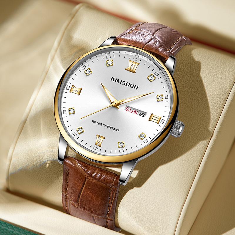 KIMSDUN New Quartz Watch Men's Business Watch Double Calendar Transparent Bottom Waterproof Quartz Watch