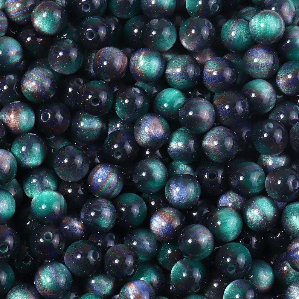 50 Stück 8mm Dunkle Farbe Imitation Katzenauge Harzperlen Glitzer Sternenhimmel Runde Lose Perlen Für Schmuckherstellung DIY Armbänder Halskette