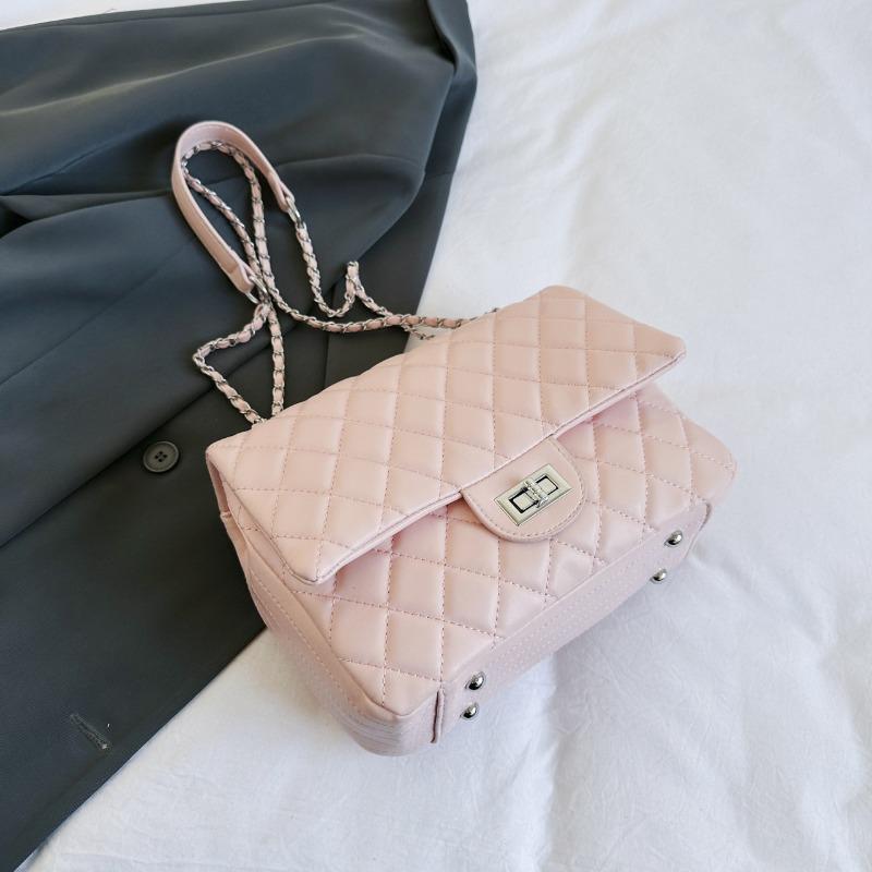 Light luxury rhombus chain small square bag niche design large capacity shoulder messenger bag light luxury style розовый
