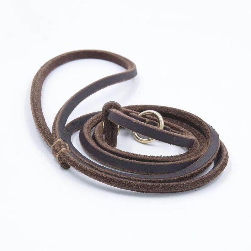 Genuine Leather Dog Leash P-Chain Slip Lead Soft Cowhide Training Leash for Small Medium Dogs 120cm 150cm