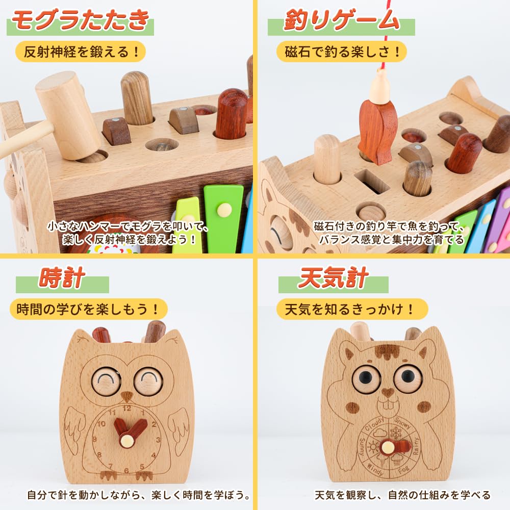 FlyCreat Multifunctional Montessori Fishing Educational Toy Wooden Toy with and Musical Colorful for Color Early and Fingertip Ages Girls and Birthday