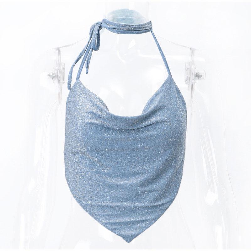 Women Crop T-shirt Tank Top Sequin Summer Backless Female T-Shirts 2023 New Night Club Party Tee Corset