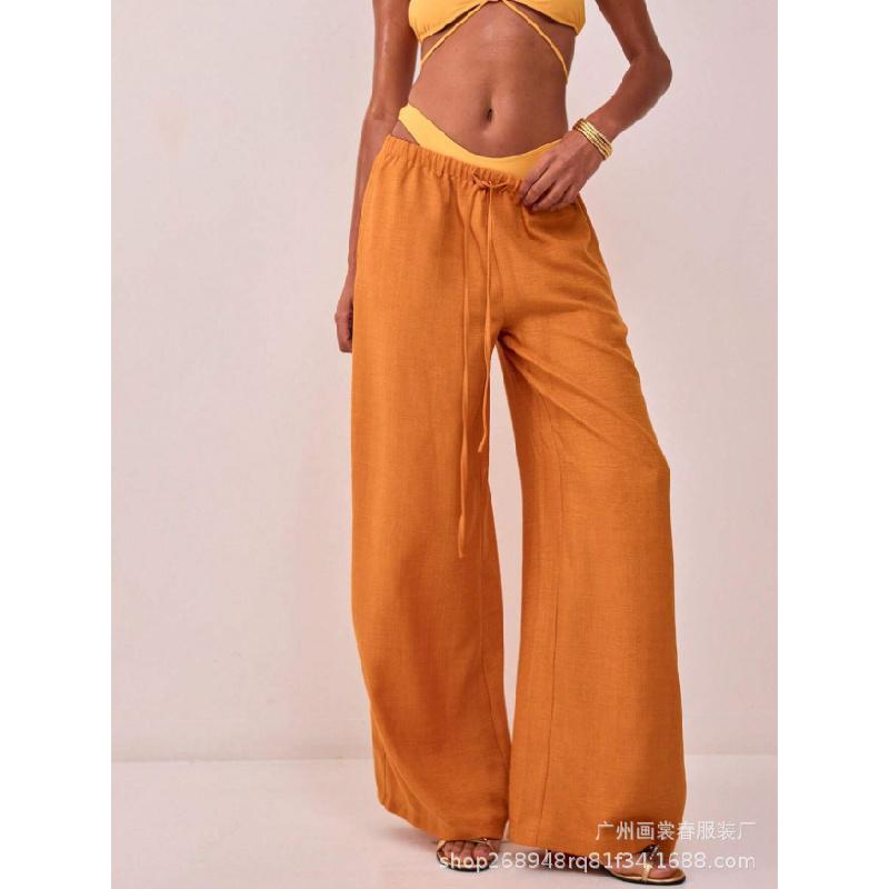 Drawstring Loose Solid Color High-Waisted Wide-Leg Pants Casual Pants 2026 Spring Women's Fashion