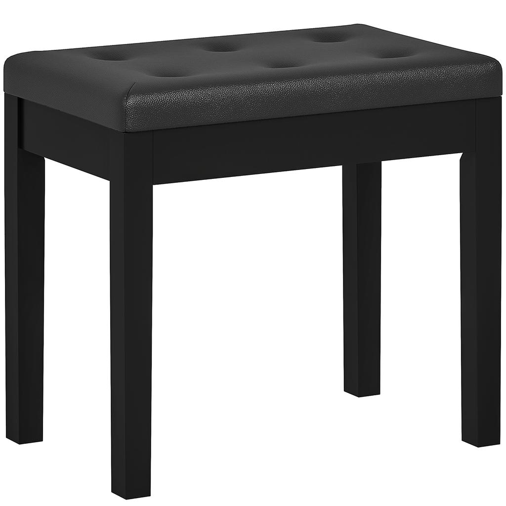 Piano Bench Artificial Leather Upholstery Quilted Buttons Storage Space Wooden Legs Black