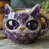 Ručně vyráběný hrnek s kočičí tváří z umělého křišťálu, geodový hrnek pro kotě, pryskyřičný minerální hrnek na kávu a čaj, unikátní umělecká dekorace, dárek pro rodinu, přátele, milovníky koček